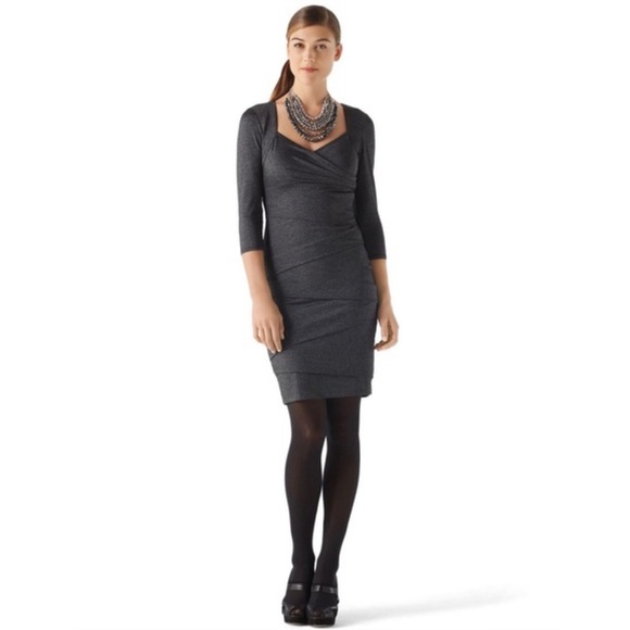 WHBM Instantly Slimming 3/4 Sleeve Dress Gray Shimmer Size 0 - Picture 2 of 9